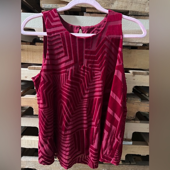 ANTHROPOLOGIE deep ruby red velvet flocked tank top - Picture 1 of 10